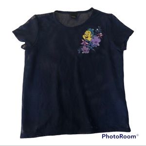 Disney flounder little mermaid navy mesh top